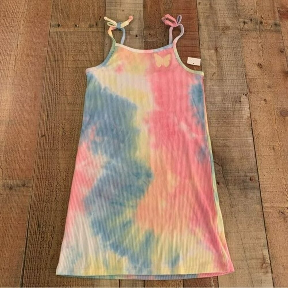 Epic threads womens cami mini dress in pink blue yellow colorful tie dye -M